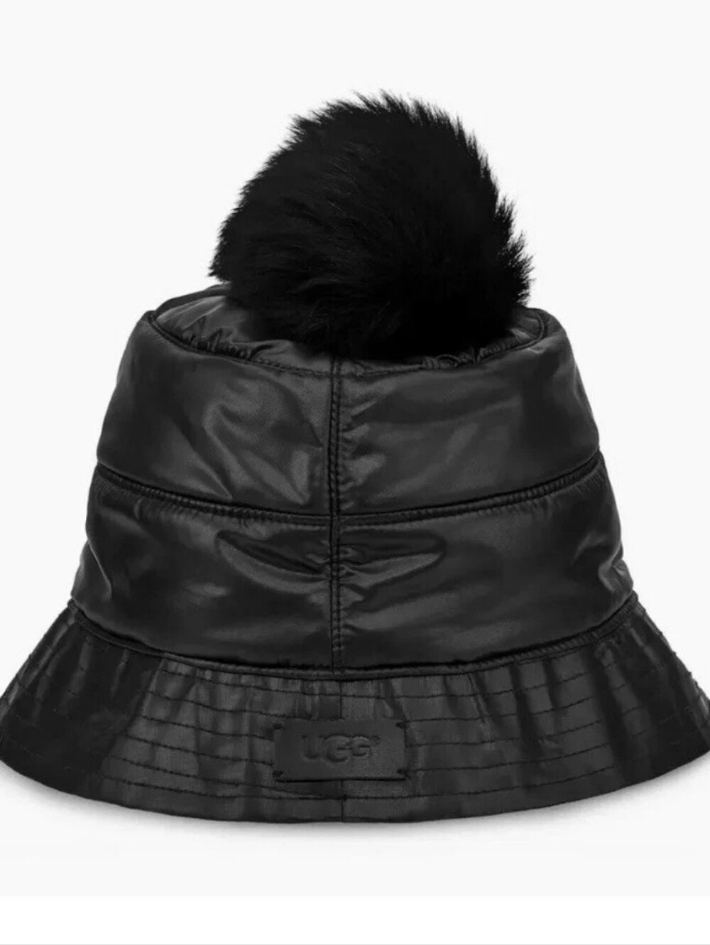 Ugg Womens Black Quilted Winter Hat with Pom Pom one size EUC